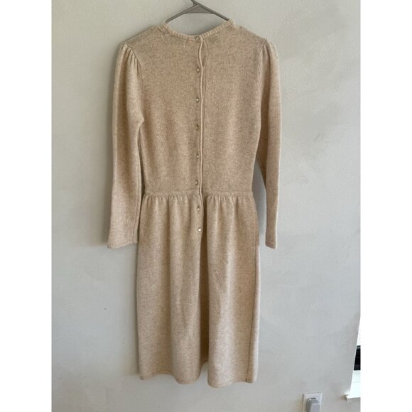 Vintage Outlander Small S LambsWool Angora Sweater Midi Dress Long Sleeve Beige - Picture 3 of 3